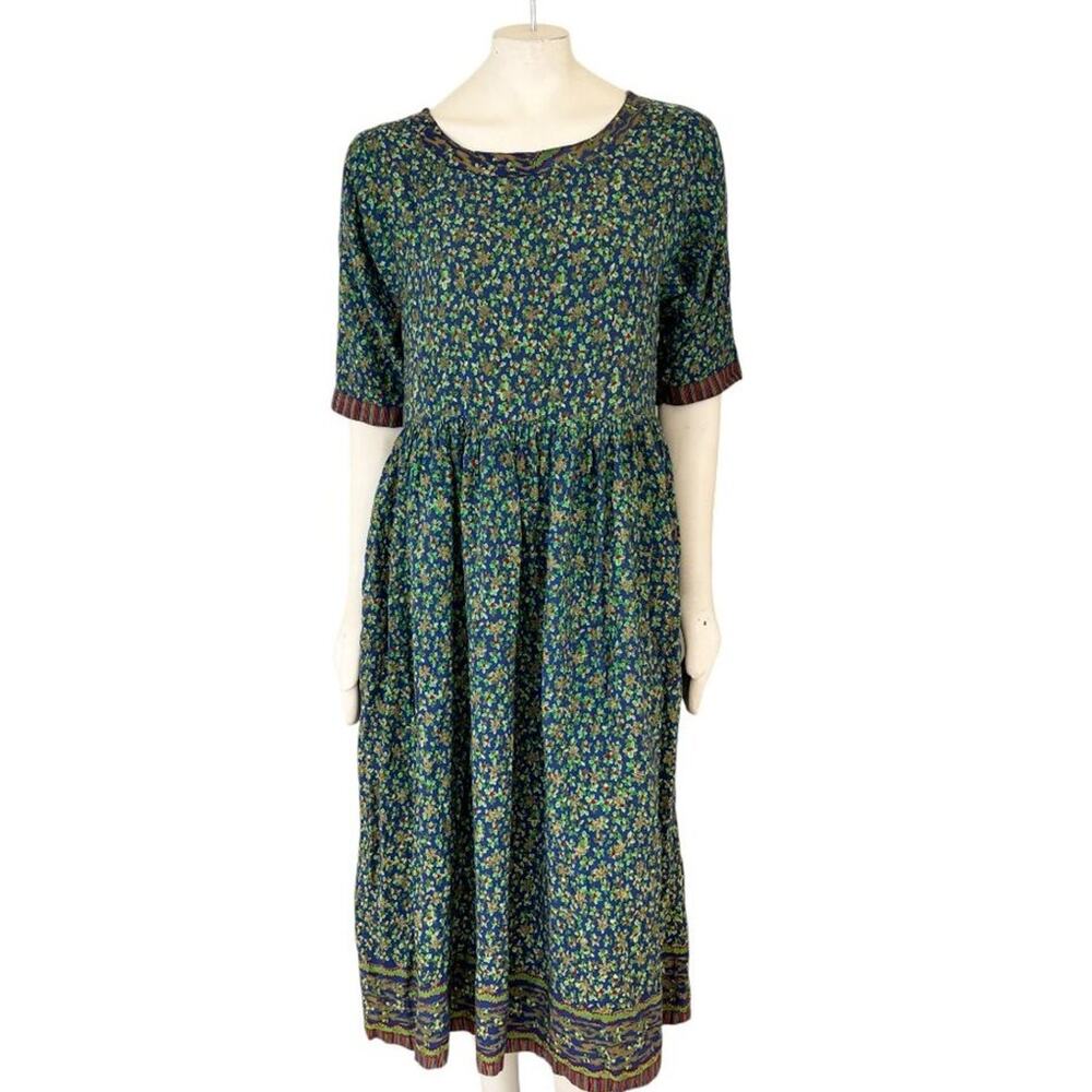 VTG 90s PASSPORTS by PIER 1 Cottagecore Midi Dress Berries Florals SZ M